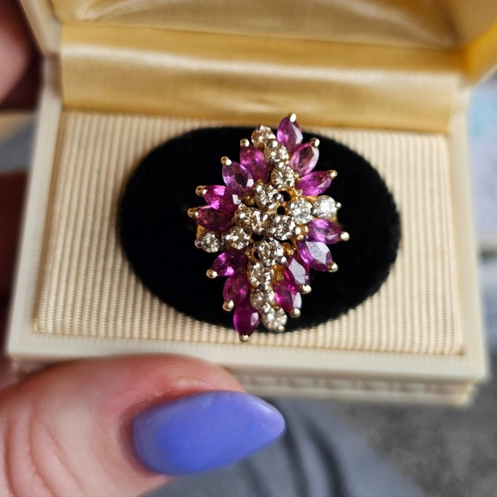 14k champagne diamonds & pink sapphire size 9. Lots of diamonds and lots of pink